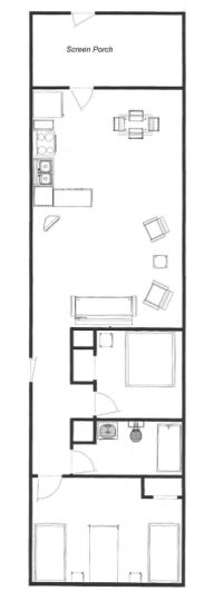 Floor plan of a narrow single-story home with screen porch